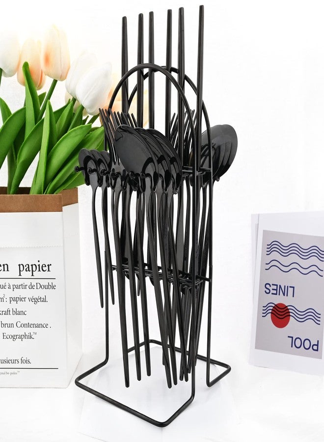 snplowum 1pcs Black Cutlery Stand, Stainless Steel Silverware Holder Kitchen Hanging Tableware Storage Rack, Holds 24pcs, Lightweight and easy to move - Image 5